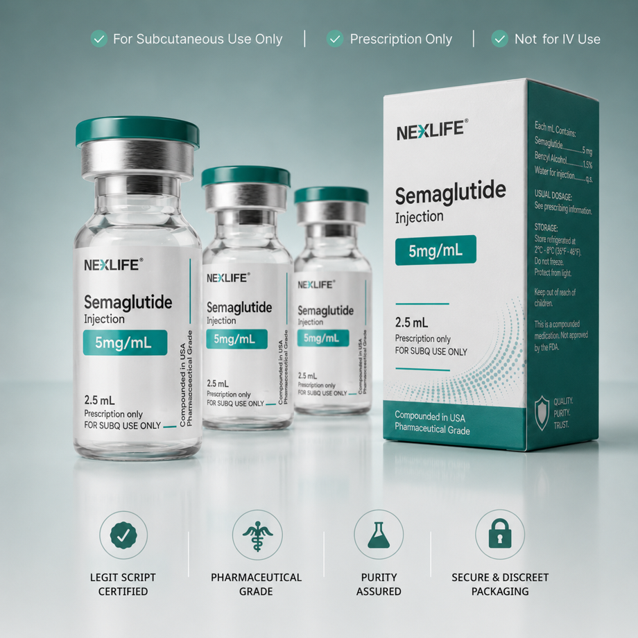 Illustrative semaglutide vial and packaging visual for online weight-management pricing research